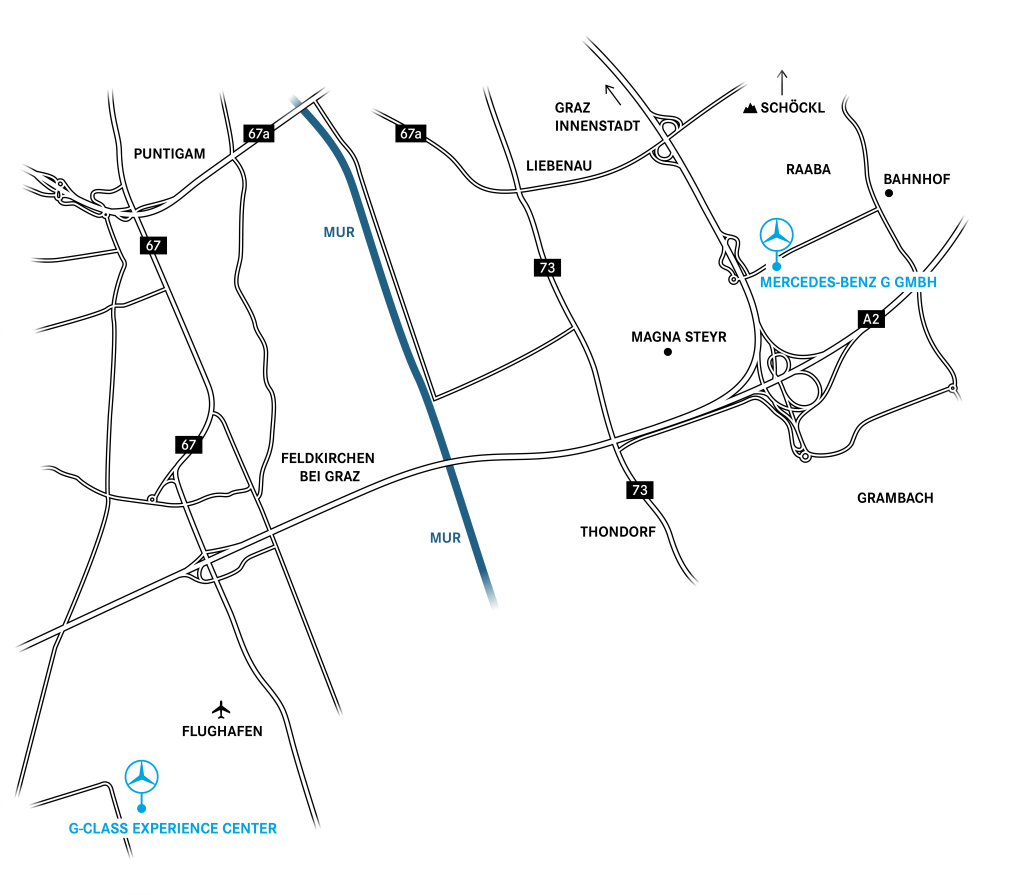 Anfahrtsplan zur Mercedes-Benz G GmbH und zum Mercedes G-Class Experience Center in Graz